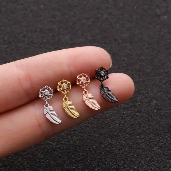 Wholesale Copper Zircon Ear Cartilage Rings & Studs Leaf Waterproof Non Tarnish Surgical Steel