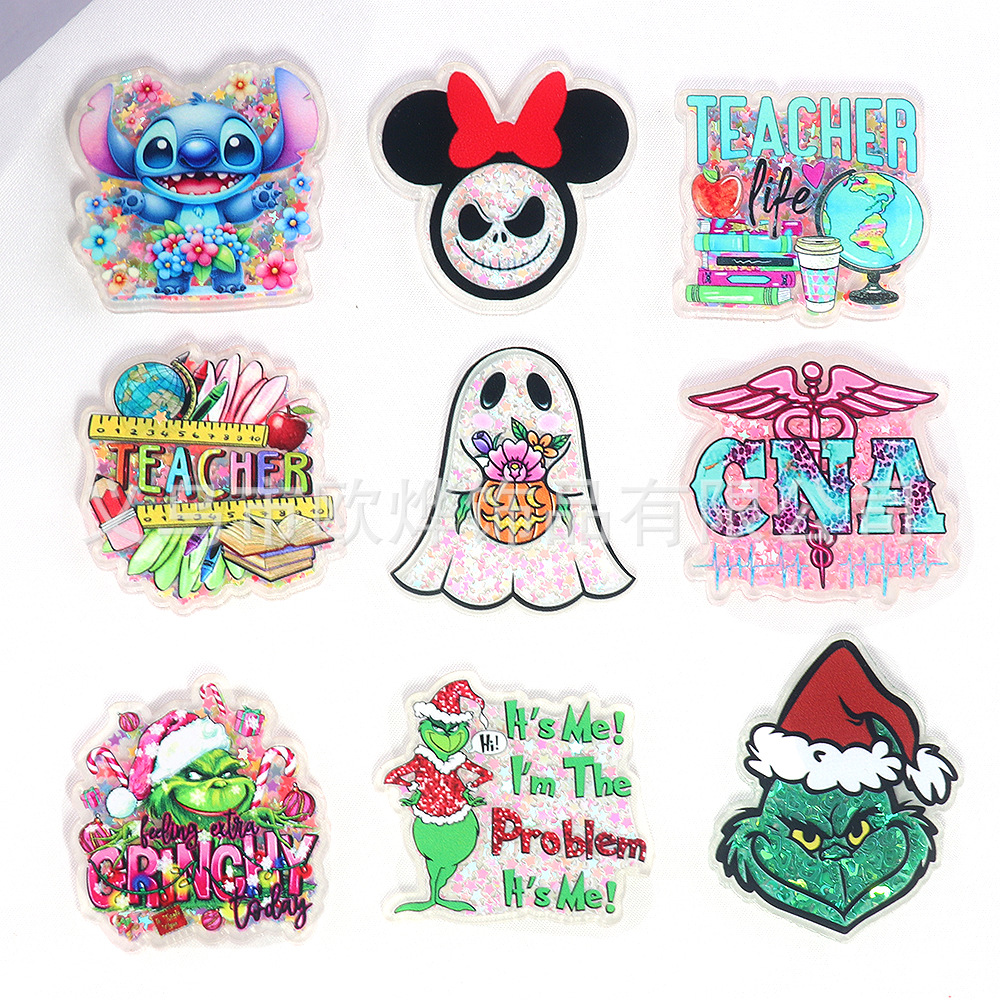 Wholesale New Star quicksand cartoon small animal pencil bag jewelry acrylic pin cute DIY patch