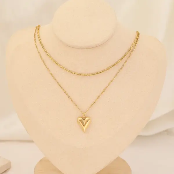 Wholesale Stainless Steel 18K Gold Plated Fashion Gold Plated Heart Shape Pearl Layered Necklaces