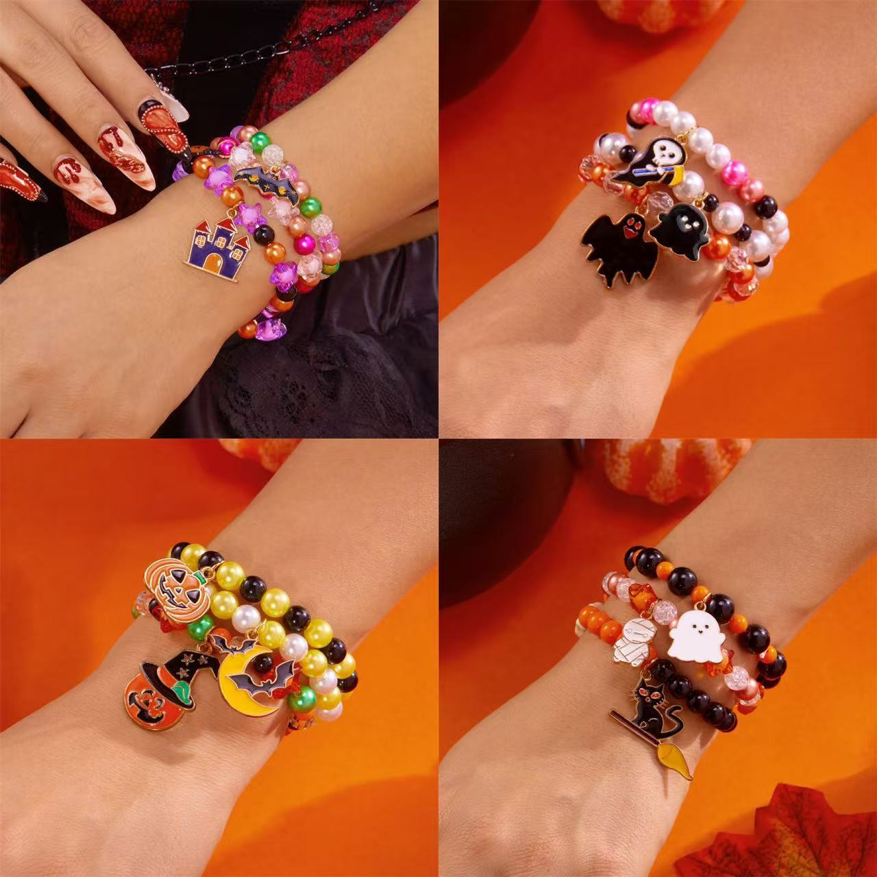 Wholesale 2025 New Element Pumpkin Ghost Bracelet Women's Design Colorful Elastic Beaded Bracelet