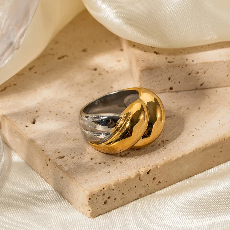 Wholesale Jewelry IG Style Spiral Stripe 304 Stainless Steel PVD Coated Patchwork Plating Rings