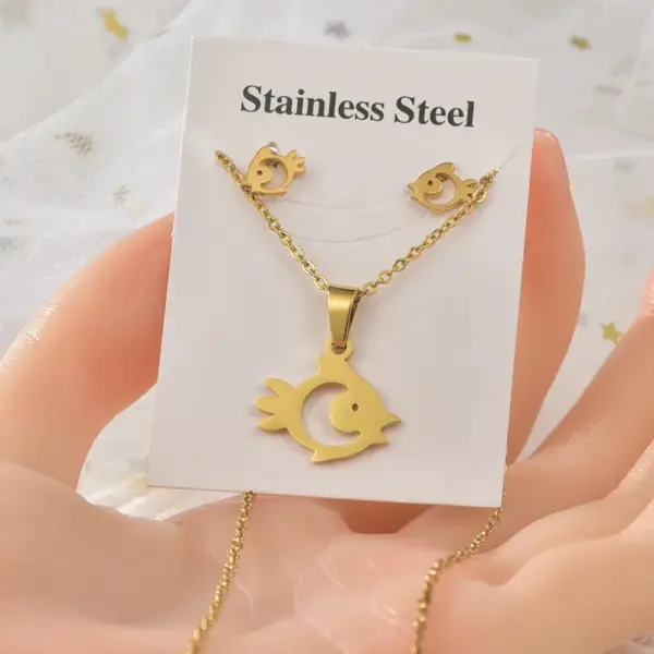 Wholesale Simple Style Heart Shape Owl Butterfly Titanium Steel Women's Earrings Necklace 1 Set