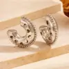 Wholesale 304 Stainless Steel C Shape Water Droplets PVD Coated Artificial Diamond 18K Real Gold Plated 18K Gold Vintage Style Waterproof Non Tarnish Plating Inlay Ear Studs