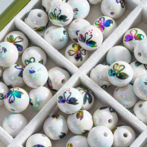 Wholesale 10pcs Black Swan Mixed Printing Beads 16mm Decorative Beads