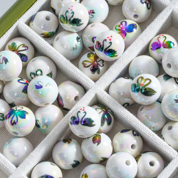 Wholesale 10pcs Black Swan Mixed Printing Beads 16mm Decorative Beads