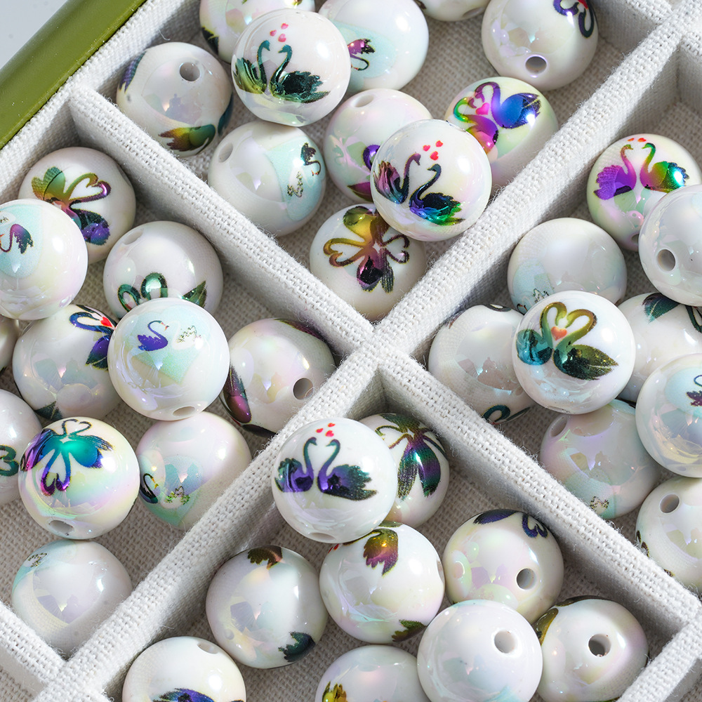 Wholesale Black Swan Mixed Printing Beads 16mm Decorative Beads