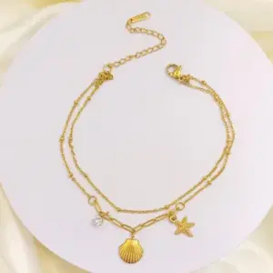 Qyb40 Shell Starfish Anklet / Gold