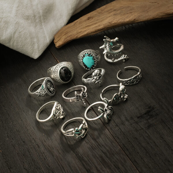 Wholesale Fashion Personalized Gem Ring Men's Design Sense Niche Advanced Ring Turquoise Finger Ring European and American Cross-border Jewelry