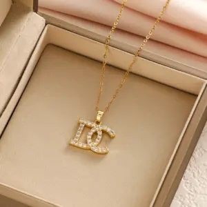 6278 Gold Full Zirconium Letter DC