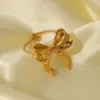 Wholesale PVD Coated Real Gold Plated 18K Gold Butterfly Bow Knot 304 Stainless Steel Sweet Simple Style Waterproof Non Tarnish Open Rings