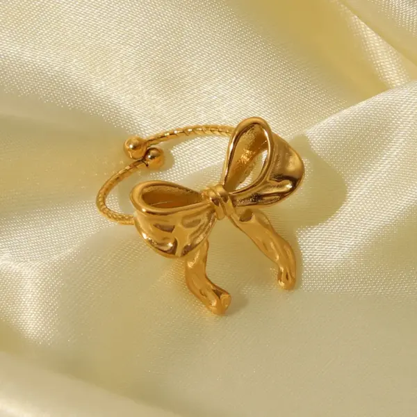 Wholesale PVD Coated Real Gold Plated 18K Gold Butterfly Bow Knot 304 Stainless Steel Sweet Simple Style Waterproof Non Tarnish Open Rings