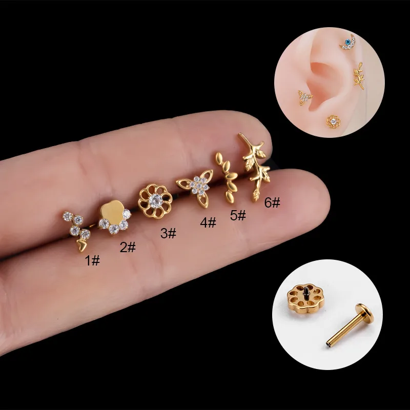 Wholesale 1 Piece Ear Cartilage Rings & Studs Fashion Geometric Flower Pure Titanium Inlaid Zircon