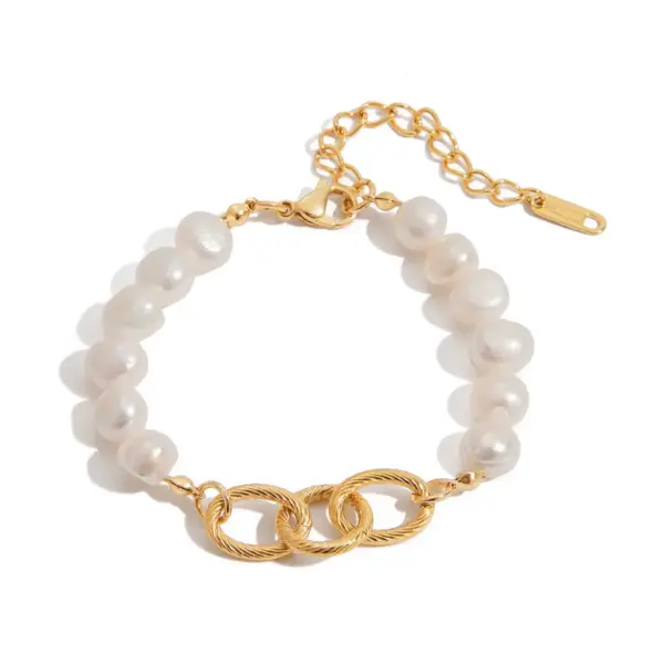 Wholesale 304 Stainless Steel Geometric PVD Coated Real Gold Plated Modern Style Waterproof Non Tarnish Beaded Chain Rings Bracelets Necklace