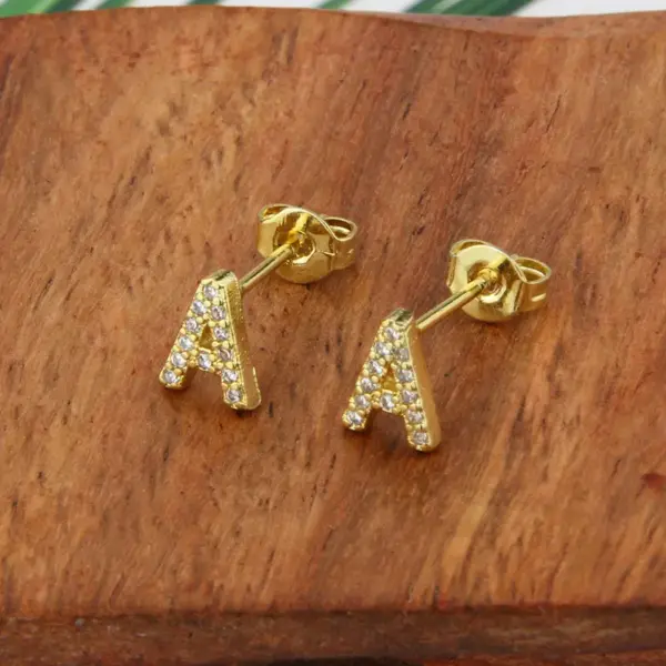 Wholesale Simple Inlaid Zirconium English Alphabet Earrings