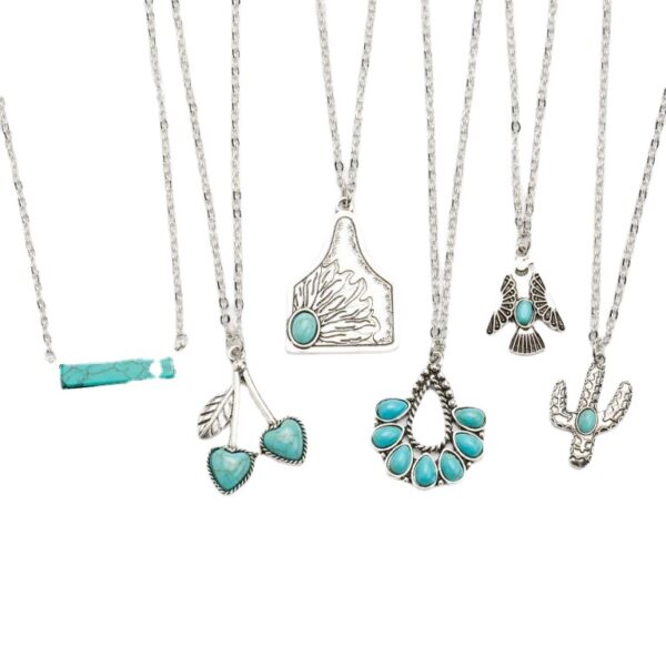 Wholesale Cross-border European and American Turquoise Accessories Cactus Water Drop Eagle Geometric Long Pendant Western Denim Vintage Necklace