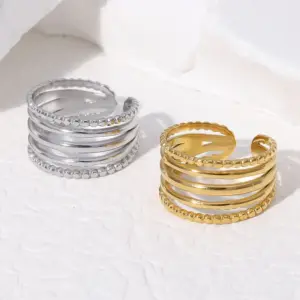 Wholesale PVD Coated Real Gold Plated 18K Gold Geometric Solid Color 304 Stainless Steel Vintage Style Waterproof Non Tarnish Open Rings