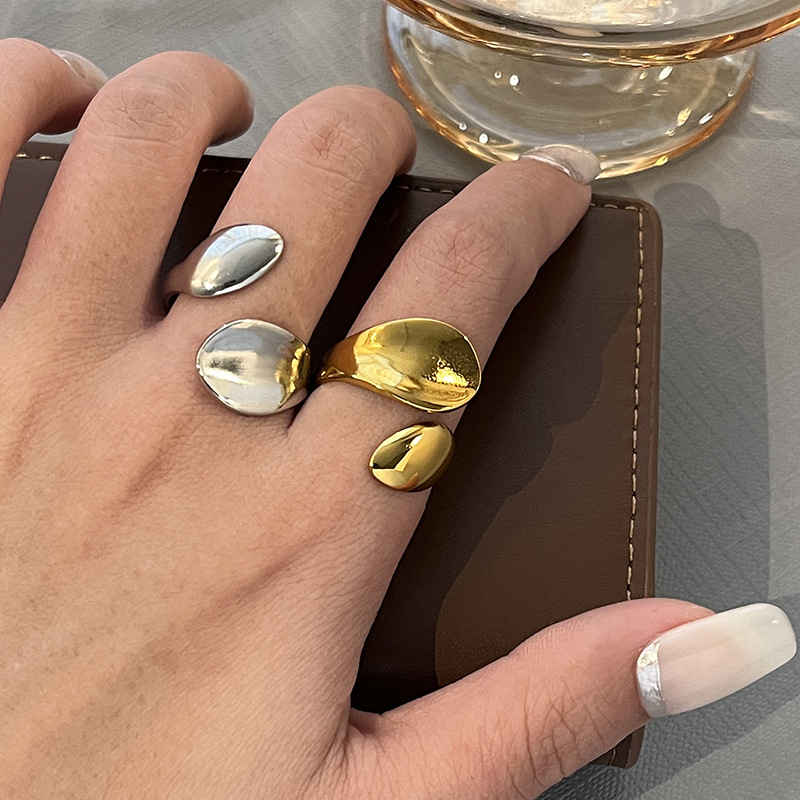 Wholesale Europe and the United States minimalist smooth asymmetric water op fashion ring niche design simple temperament high sense open ring