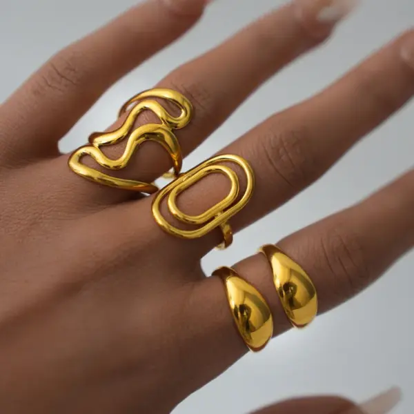 Ion Plating (IP) Real Gold Plated 18K Gold Geometric 304 Stainless Steel Casual Waterproof Non Tarnish Open Rings