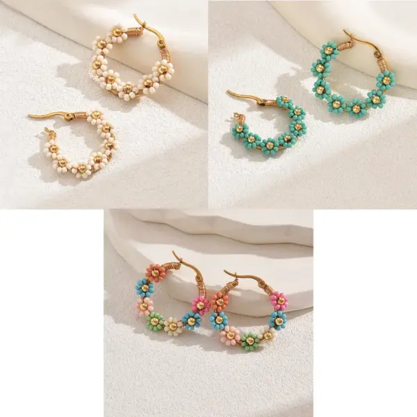 Wholesale 1 Pair Vacation Flower Plating 201 Stainless Steel Plastic 18K Gold Plated Hoop Earrings