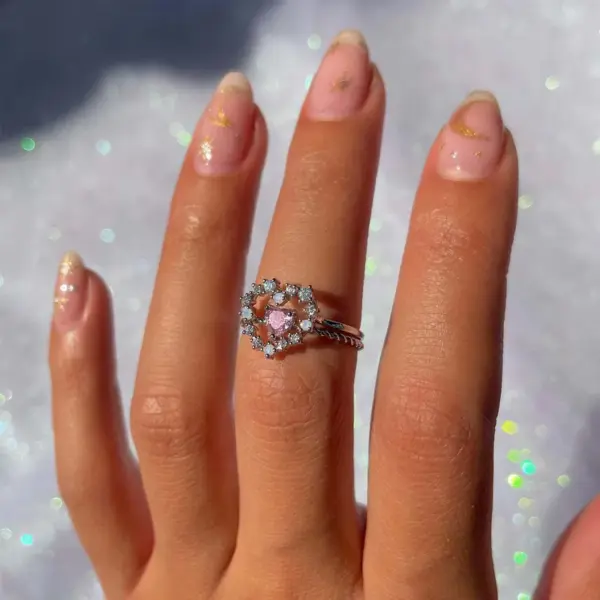 Wholesale Fashion Heart Shape Brass Rings Plating Artificial Rhinestones Copper Rings