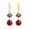 oly-cc9cf8e6d59a297c1c2fb2bf9e487ea2 Wholesale Arrival Cinnabar Lotus Earrings Women's Red Style Vintage Burned Blue Enamel Purple Gold Beads Earrings Earrings