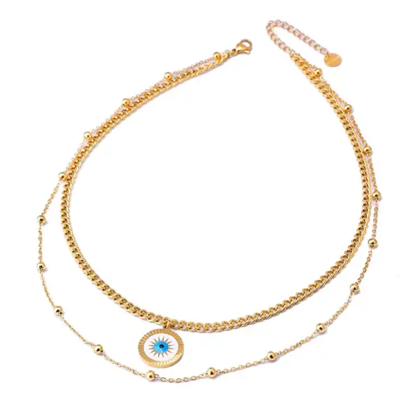 Wholesale PVD Coated Real Gold Plated Sun Eye Stainless Steel Novelty Waterproof Non Tarnish Layered Necklaces