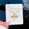 Wholesale PVD Coated Real Gold Plated Dragonfly Titanium Steel Classic Style Waterproof Non Tarnish Titanium Steel Pendant Necklace