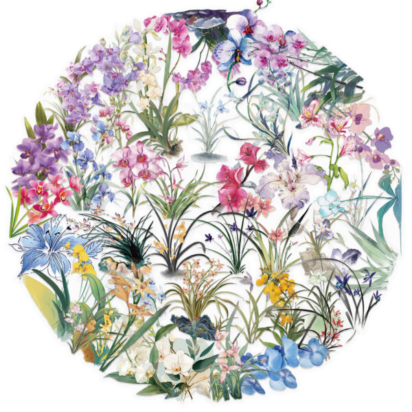 Wholesale 50 transparent INS orchid sticker bag waterproof transparent PET hand account material decorative guitar cross-border