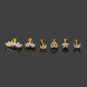 1 Piece Lip Rings Simple Style Classic Style Heart Shape Crown 316L Stainless Steel Waterproof Non Tarnish Surgical Steel Zircon Vacuum Plating K Gold Plated Lip Rings Ear Cartilage Rings & Studs