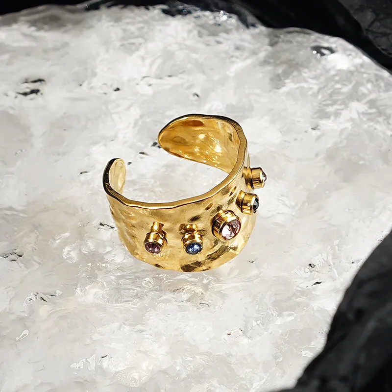 Wholesale Female Fashion Titanium Steel Color Zircon Jewelry 18k Open Ring