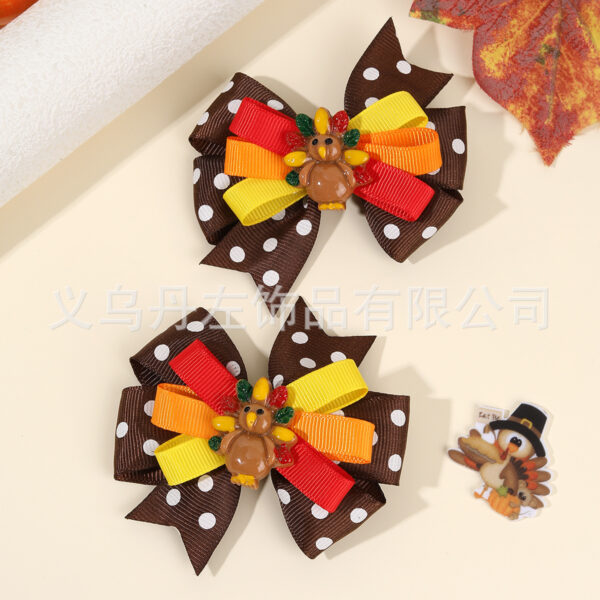 Wholesale Amazon Hot Sale Thanksgiving Children's Bow Hairpin Point Small Turkey Accessories Headwear Rowan Ribbon Hair Accessories