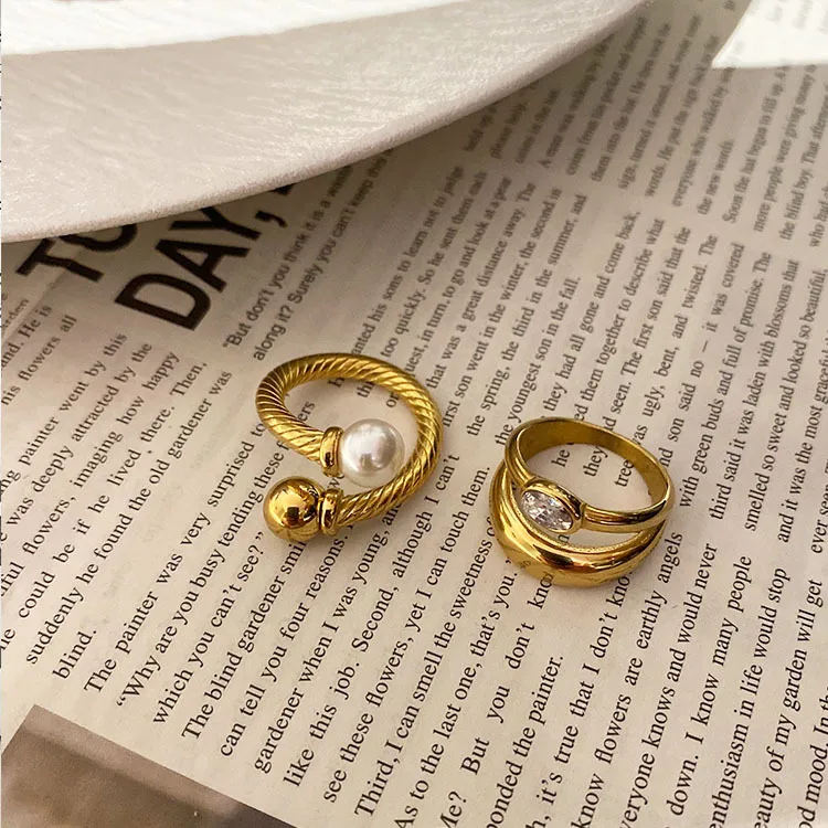 Wholesale Ig Style Geometric Titanium Steel Pearl Plating Zircon Rings