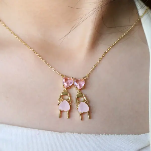 Wholesale Vintage Style Cartoon Character Doll Heart Shape Copper Plating Inlay Zircon Pendant Necklace