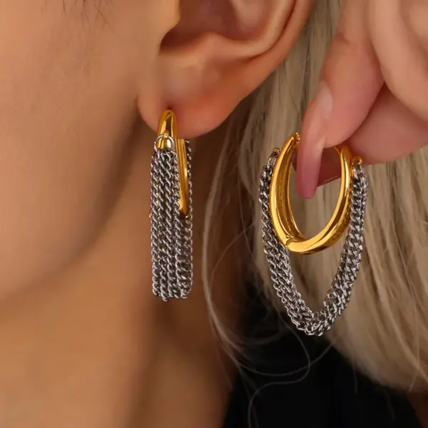 Wholesale PVD Coated Real Gold Plated 18K Gold Tassel 304 Stainless Steel Hip-Hop Rock Waterproof Non Tarnish Drop Earrings