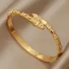 304 Stainless Steel Jaguar Snake Ion Plating (IP) Zircon Real Gold Plated Vintage Style French Style Waterproof Non Tarnish Asymmetrical Plating Gold Bangle