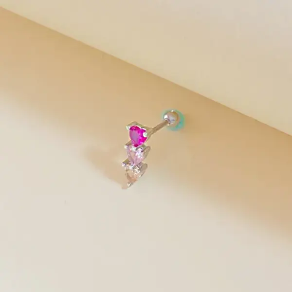 Wholesale 1 Piece Cute Heart Shape Plating Inlay Stainless Steel Steel Copper Zircon White Gold Plated Gold Plated Cartilage Earrings