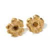 Wholesale 1 Pair Retro Geometric Flower Butterfly Plating Inlay Titanium Steel Tiger Eye 18K Gold Plated Ear Studs