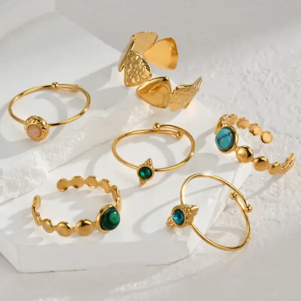 Wholesale 201 Stainless Steel Glittery PVD Coated Stone-Free 18K Real Gold Plated Elegant Waterproof Non Tarnish Plating Gold Rings