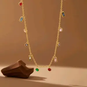 X06079-Colored Zircon-Necklace- Gold