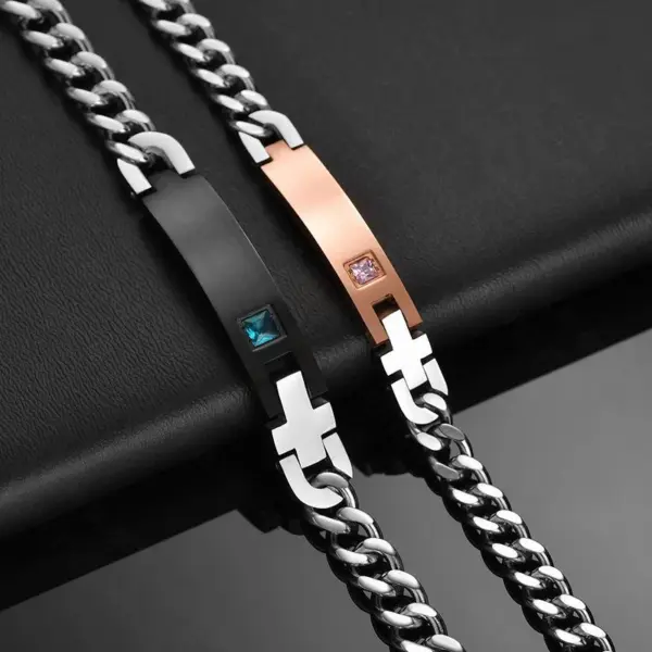 Wholesale Lettering Bracelet Stainless Steel Chain Diamond Couple Id Bracelet