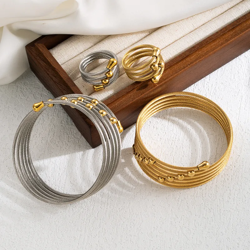 Wholesale Jewelry INS Style Elegant Round 304 Stainless Steel 18K Gold Plated Layered Plating Stainless Steel Jewelry Sets