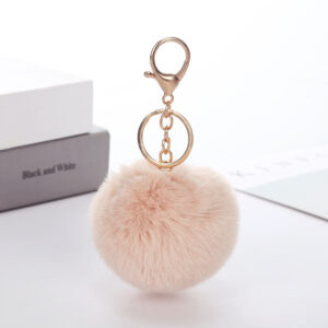 Apricot / Rabbit fur ball keychain