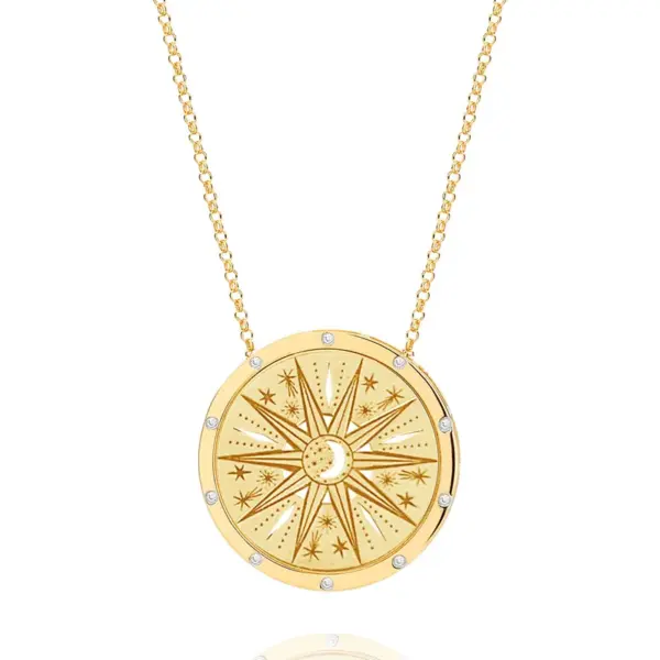 Wholesale 201 Stainless Steel 304 Stainless Steel Gold Plated Retro Simple Style Plating Hollow Out Sun Moon Pendant Necklace