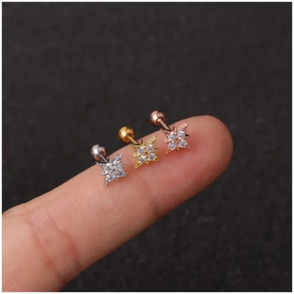 316L Stainless Steel Copper Ear Cartilage Rings & Studs Flower Waterproof Non Tarnish Surgical Steel