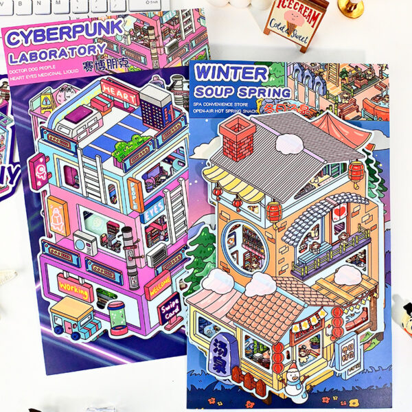 Wholesale Senyou New Large Edition 4.0 Flip Landscape Sticker 2.5d Stereoscopic Landscape Cabin Decompression Storage Game Sticker