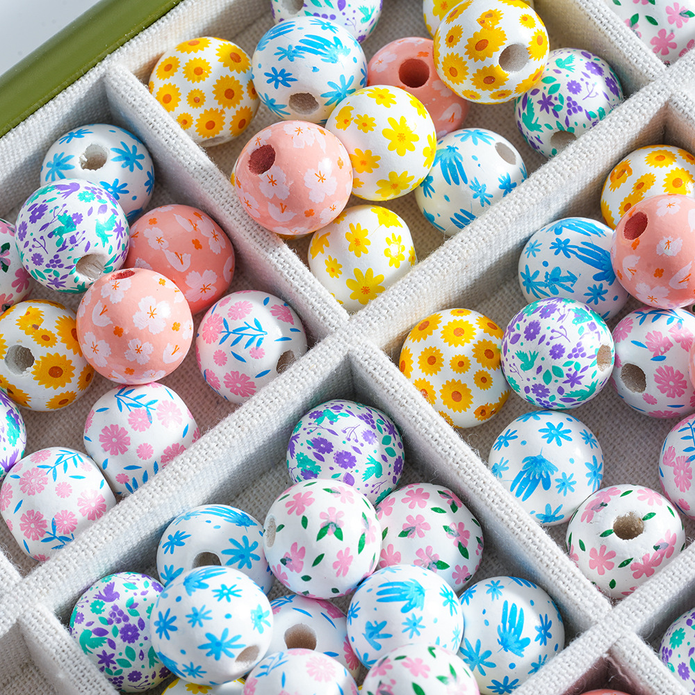 Wholesale Colorful Fresh Cherry Blossoms Suower Flowers Wood Beads