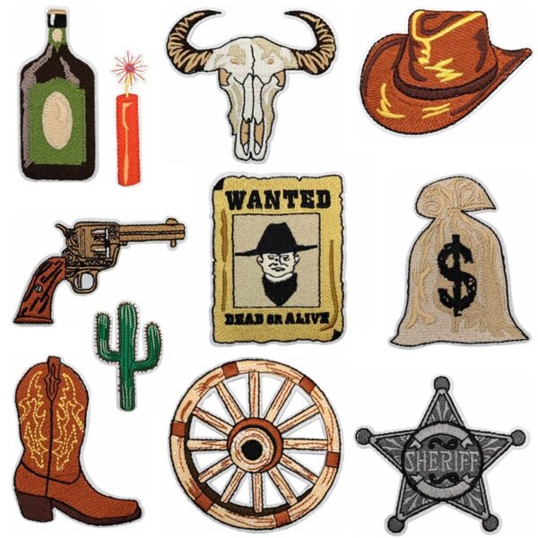 Wholesale Cool Rice Western Cowboy Embroider Cloth Patch Clothing Decorative Patch Patch Cowboy Hat Computer Embroider Patch Revoer Gun Ironing