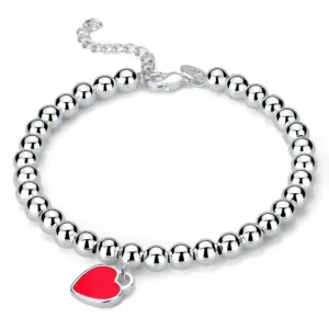 T's Heart-Shaped Bracelet [Red] / Cooperized silver