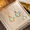 Wholesale PVD Coated Real Gold Plated 18K Gold Flower Butterfly Stainless Steel Sweet Waterproof Non Tarnish Titanium Steel Pendant Necklace
