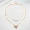 Fashion Butterfly Alloy Enamel Plating Artificial Pearls Women's Layered Necklaces 1 Piece